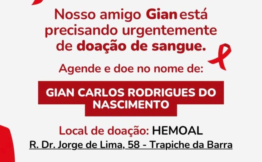 Campanha mobiliza doadores de sangue para ajudar jovem em tratamento em Alagoas