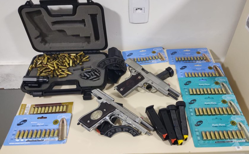 PM apreende duas armas de fogo e quase 200 munições após ocorrência em clínica em Maceió