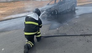 Veículo fica destruído após pegar fogo em residencial de Arapiraca