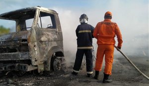 Caminhão que transportava materiais de alumínio pega fogo em Feliz Deserto