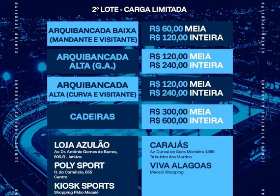 Ingressos de 1º lote se esgotam para CSA x Vasco e vendas do 2º começam nesta quarta