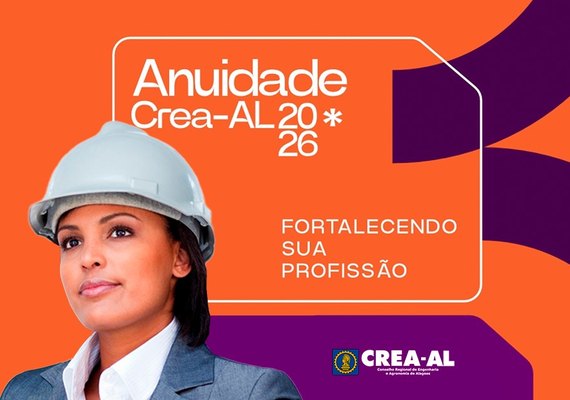 Crea-AL disponibiliza Anuidade 2026 com desconto de 15% até o dia 31