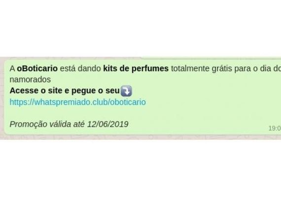 Golpe no WhatsApp usando marca de O Boticário usa Dia dos Namorados como isca