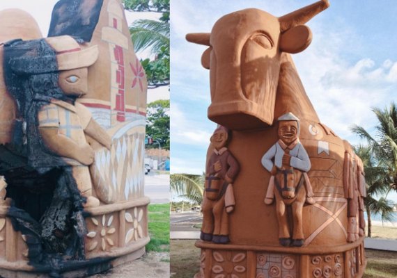 Vândalos depredam escultura Boi-Bumbá, patrimônio cultural do Estado
