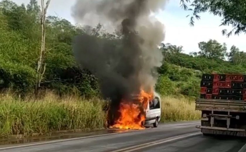 Veículo pega fogo na em trecho da BR-104 próximo a União dos Palmares