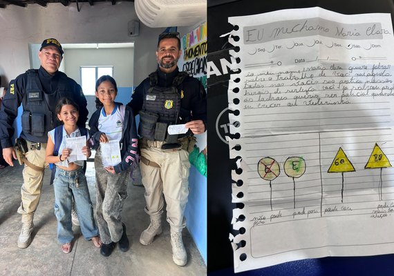 Ação educativa da PRF em escola de Santana do Ipanema emociona crianças e rende cartinha de agradecimento feita à mão
