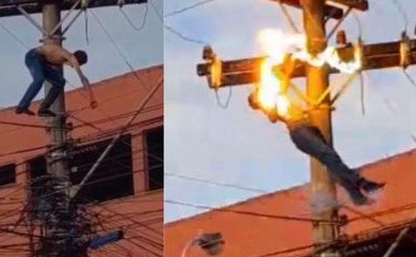 Homem alcoolizado sobe em poste de energia, se equilibra em fios, toma choque e morre