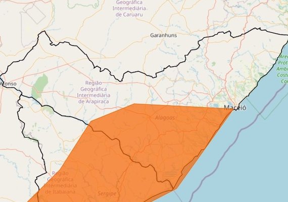 Inmet emite alerta laranja de chuvas para 37 municípios de Alagoas