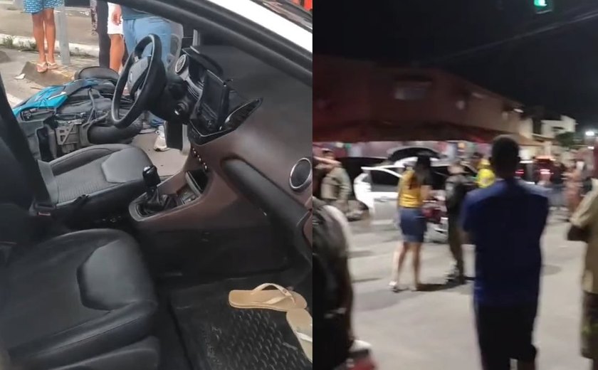 Criminosos fogem após atentado, atropelam motociclista e abandonam carro