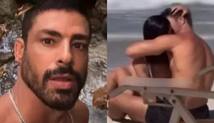 Ator Cauã Reymond e modelo Luana Mandarino são flagrados aos beijos em praia no Rio
