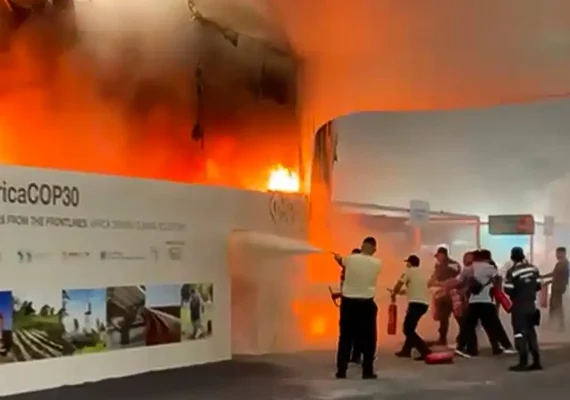 Incêndio atinge parte do pavilhão da COP30, em Belém