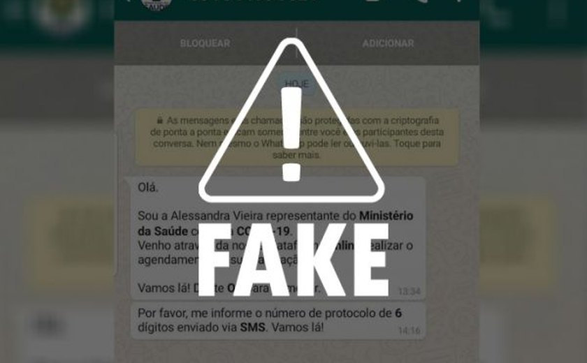 Ministério da Saúde não realiza agendamento de vacinação por WhatsApp