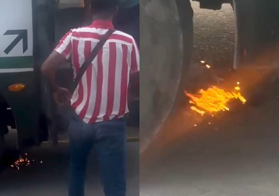 Ônibus da empresa Veleiro pega fogo em Rio Largo