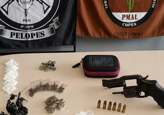 Denúncia de tráfico termina com três presos e apreensão de drogas e arma em Delmiro Gouveia
