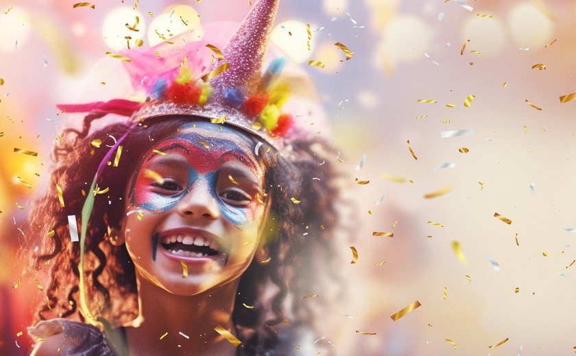 Bailinho de carnaval, pintura facial e cabelo colorido divertem as crianças no Carnaval