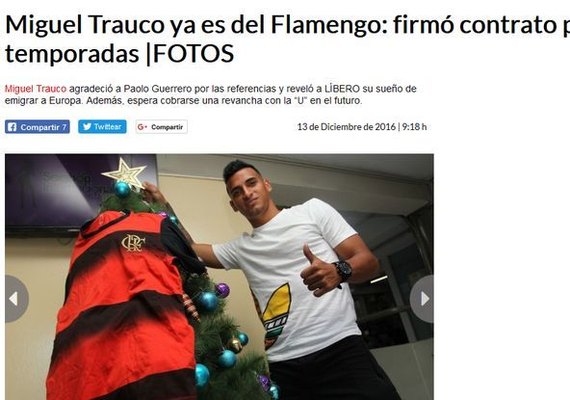 Lateral peruano Miguel Trauco revela estar a caminho do Flamengo