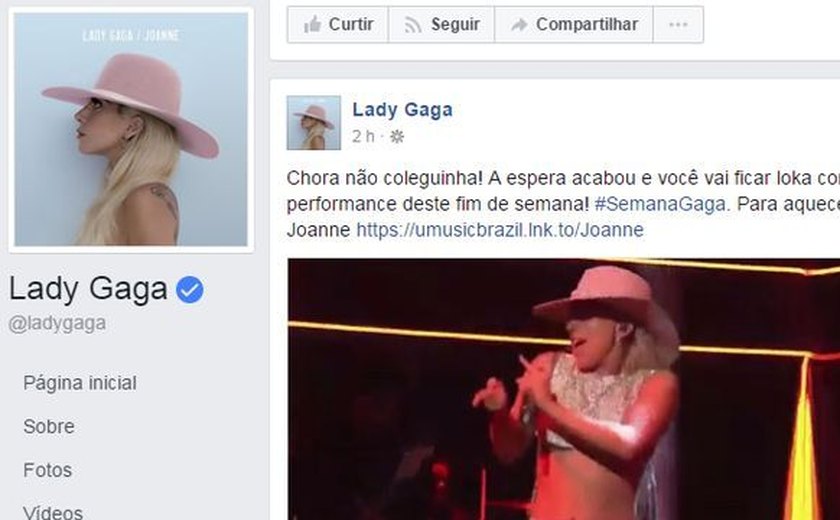 Lady Gaga publica mensagem em português, cita Simone e Simaria e fãs vão à loucura