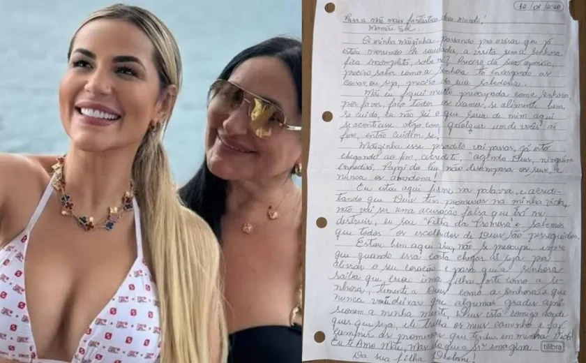 Deolane Bezerra envia carta para mãe da prisão e expõe problema de saúde: 'Estou preocupada''