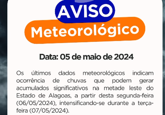 Defesa Civil de Alagoas alerta para possibilidade de chuvas moderadas