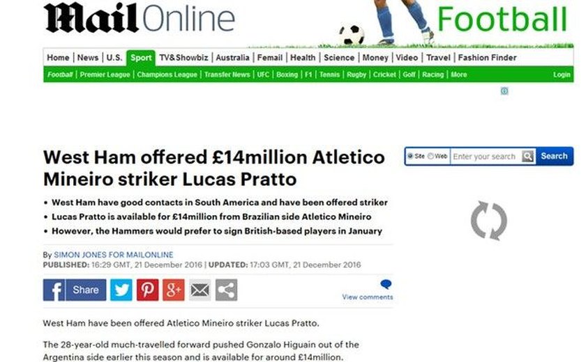 Jornal diz que West Ham ofereceu R$ 57 milhões por Lucas Pratto