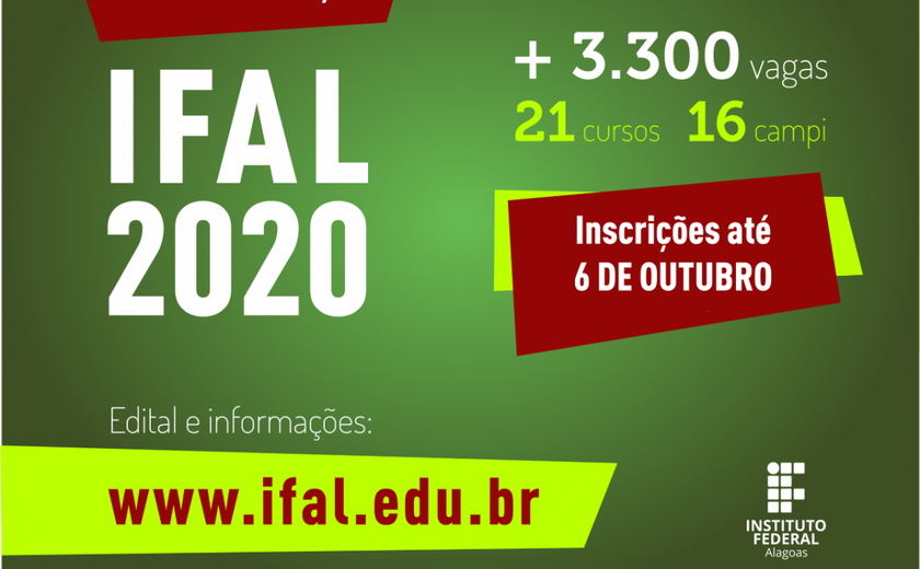 Ifal abre mais de três mil vagas para seleção de estudantes para os cursos técnicos