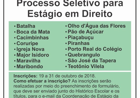 Defensoria realiza Processo Seletivo para Estágio em Direito em 17 municípios