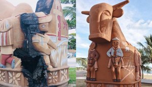Vândalos depredam escultura Boi-Bumbá, patrimônio cultural do Estado