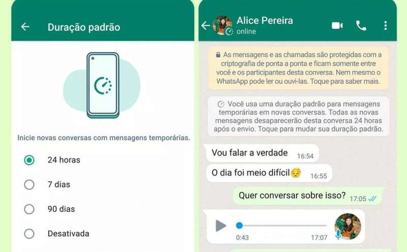 WhatsApp permite usar mensagens que desaparecem como padrão em novas conversas