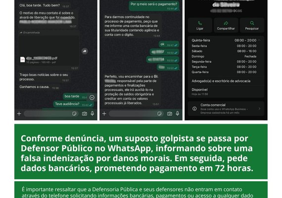 Defensoria Pública alerta sobre tentativas de golpe utilizando o nome da instituição