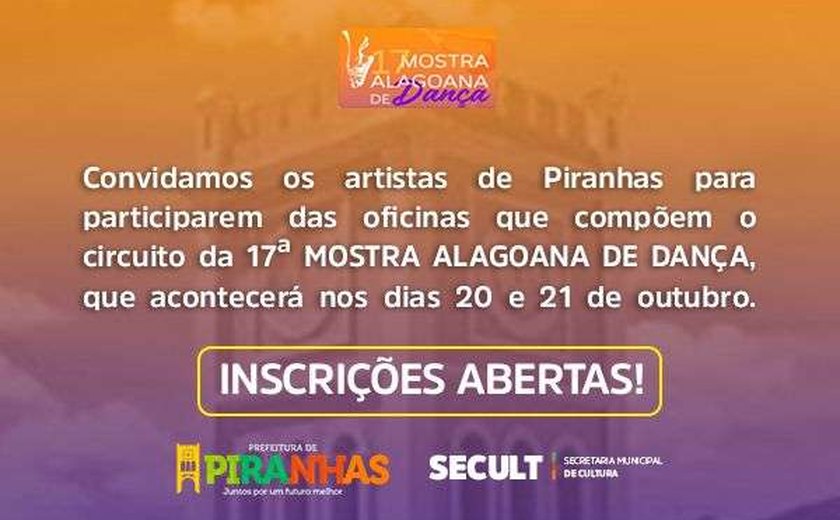 Piranhas recebe inscrições para oficinas que compõem a 17ª Mostra Alagoana de Dança