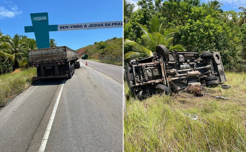 Colisão frontal entre caminhões na AL-101 Sul deixa condutor e passageiro feridos