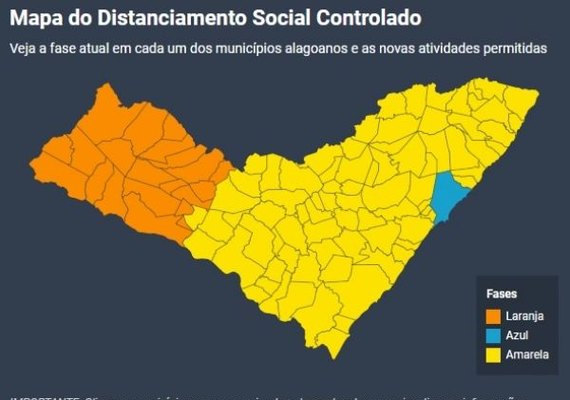 Mapa mostra atividades permitidas nas atuais fases de reabertura econômica em Alagoas