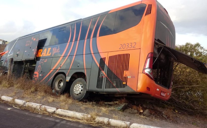 Ônibus da empresa Catedral cai em ribanceira em um trecho da BR-101, mas ninguém fica ferido