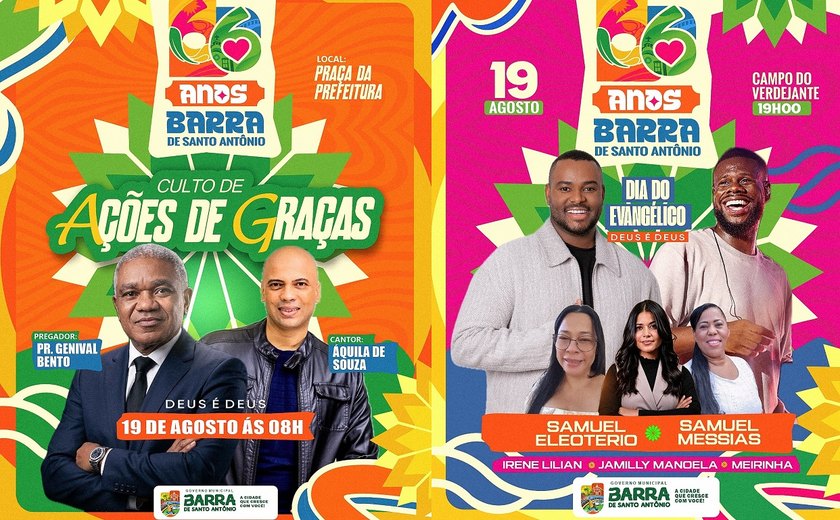 Barra de Santo Antônio celebra 66 anos com fé, tradição, música e uma grande programação