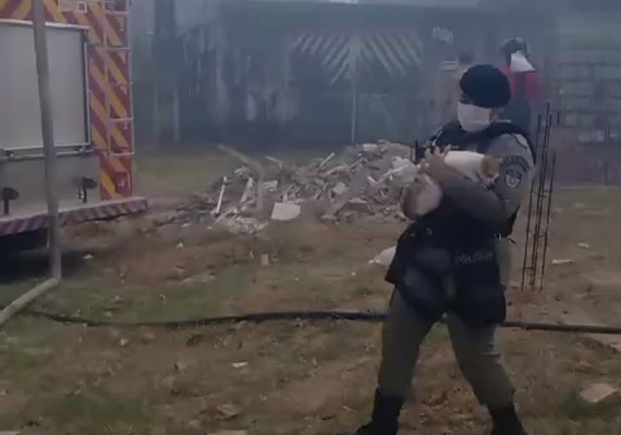 Polícia Militar e Corpo de Bombeiros resgatam idosa e mais de 20 animais em incêndio