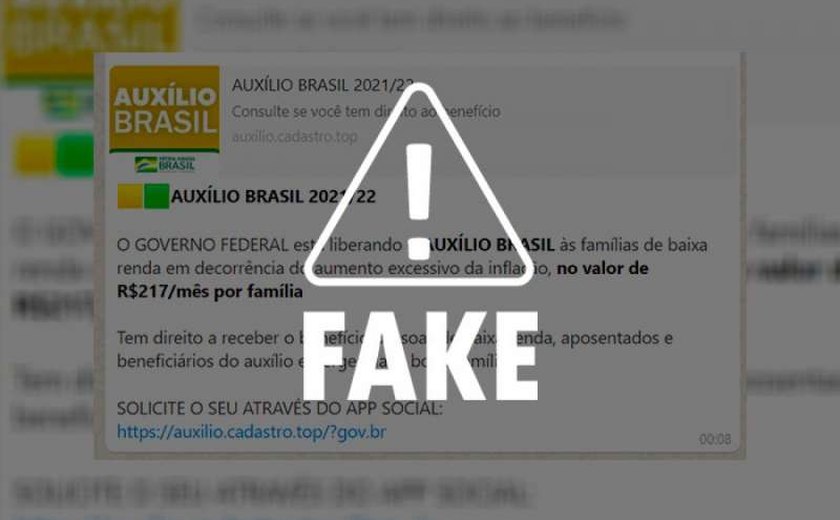 Mensagem solicitando cadastro para receber Auxílio Brasil em aplicativo é falsa