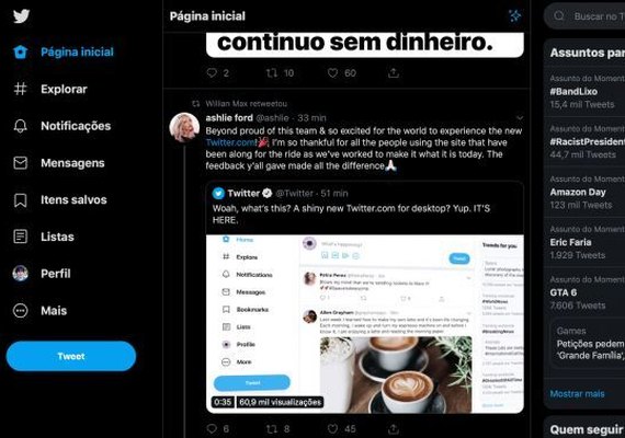 Twitter começa a liberar novo design na internet para todo mundo