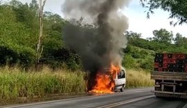 Veículo pega fogo na em trecho da BR-104 próximo a União dos Palmares