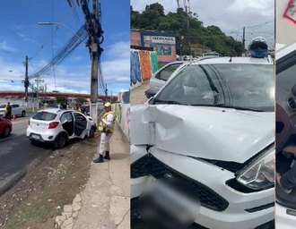 Motorista perde controle e colide com poste na Ladeira Geraldo Melo em Maceió