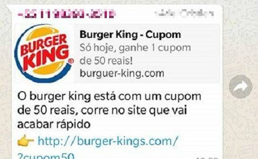 Golpe no WhatsApp com cupom falso do Burger King volta a circular