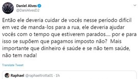 Daniel Alves diz que Bolsonaro deveria cuidar e 'não mandar povo à rua'