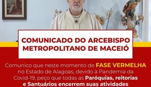Arquidiocese de Maceió divulga  horário de fechamento das igrejas