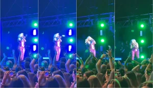 Cantora Bebe Rexha é atingida por celular no rosto durante show