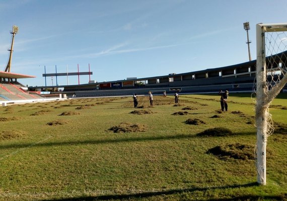 Gramado do Estádio Rei Pelé passa por tratamento visando a temporada 2020