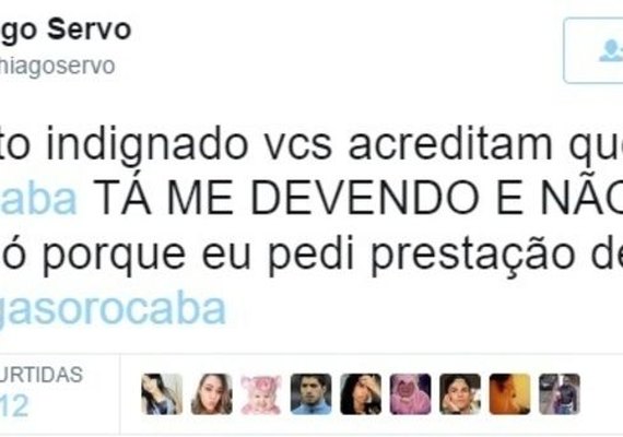 Thiago Servo acusa Sorocaba de calote de R$ 30 mil
