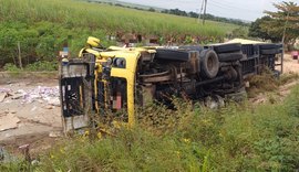 Caminhão tomba em trecho da BR-101 em Junqueiro e carga de creme dental é saqueada