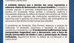 Sindav/AL reconhece resultado das eleições e parabeniza Lula