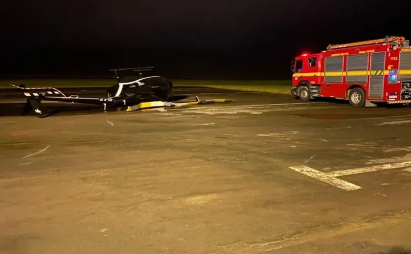 Tentativa de decolagem termina com queda de helicóptero