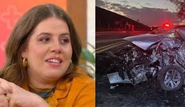 Apresentadora Tati Machado sofre acidente, carro fica destruído
