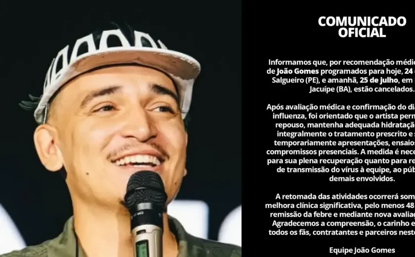 Cantor João Gomes é hospitalizado e cancela shows